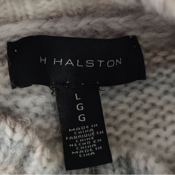 Halston Sweater L Puff Sleeve Space-Dyed Mock Neck Knit Cozy - Picture 8 of 10